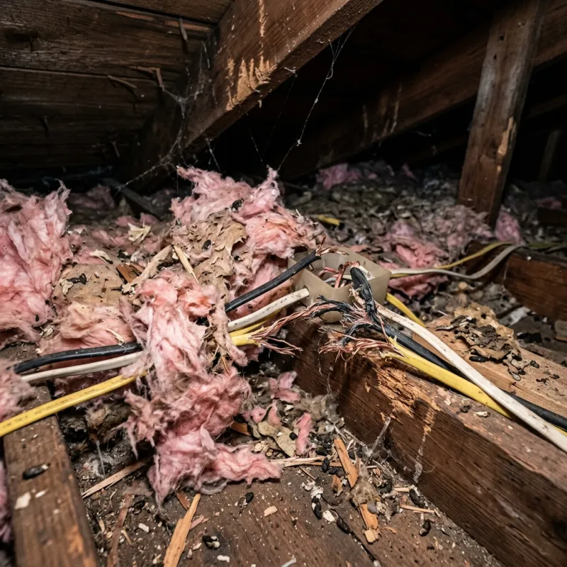 Contaminated ceiling insulation being assessed in a Tarrawarra roof space
