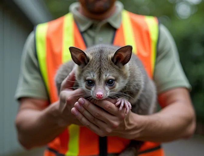 Animal handler safely recovering a deceased possum in Tarrawarra